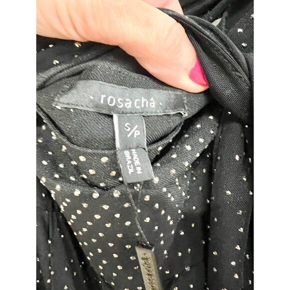 NWT Rosacha Polka Dot Sheer Crop Blouse Top & Tie Waist Flare Pants Set Black S - Picture 9 of 12